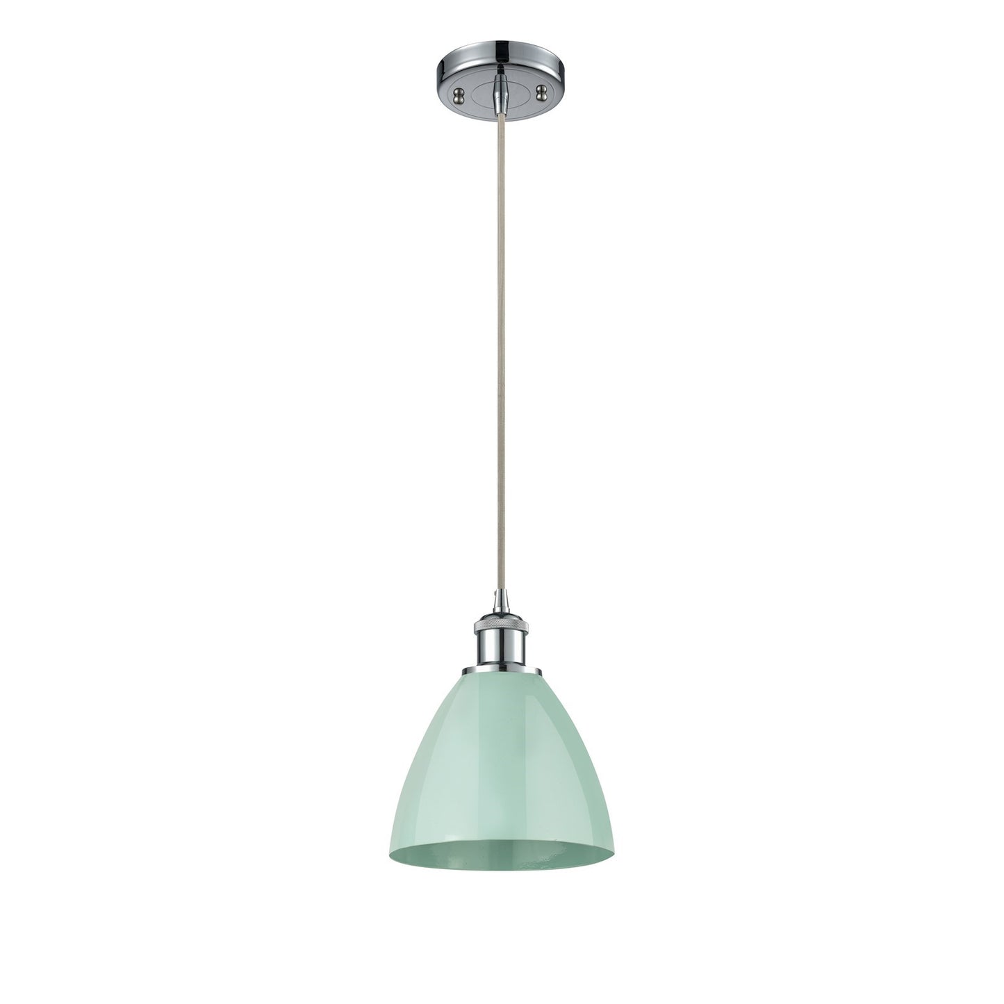 Innovations Plymouth 7.5in 1-Light Mini Pendant | Industrial Polished Chrome and Matte Seafoam Metal Shade | Kitchen | Model 516-1P-PC-MBD-75-SF-LED