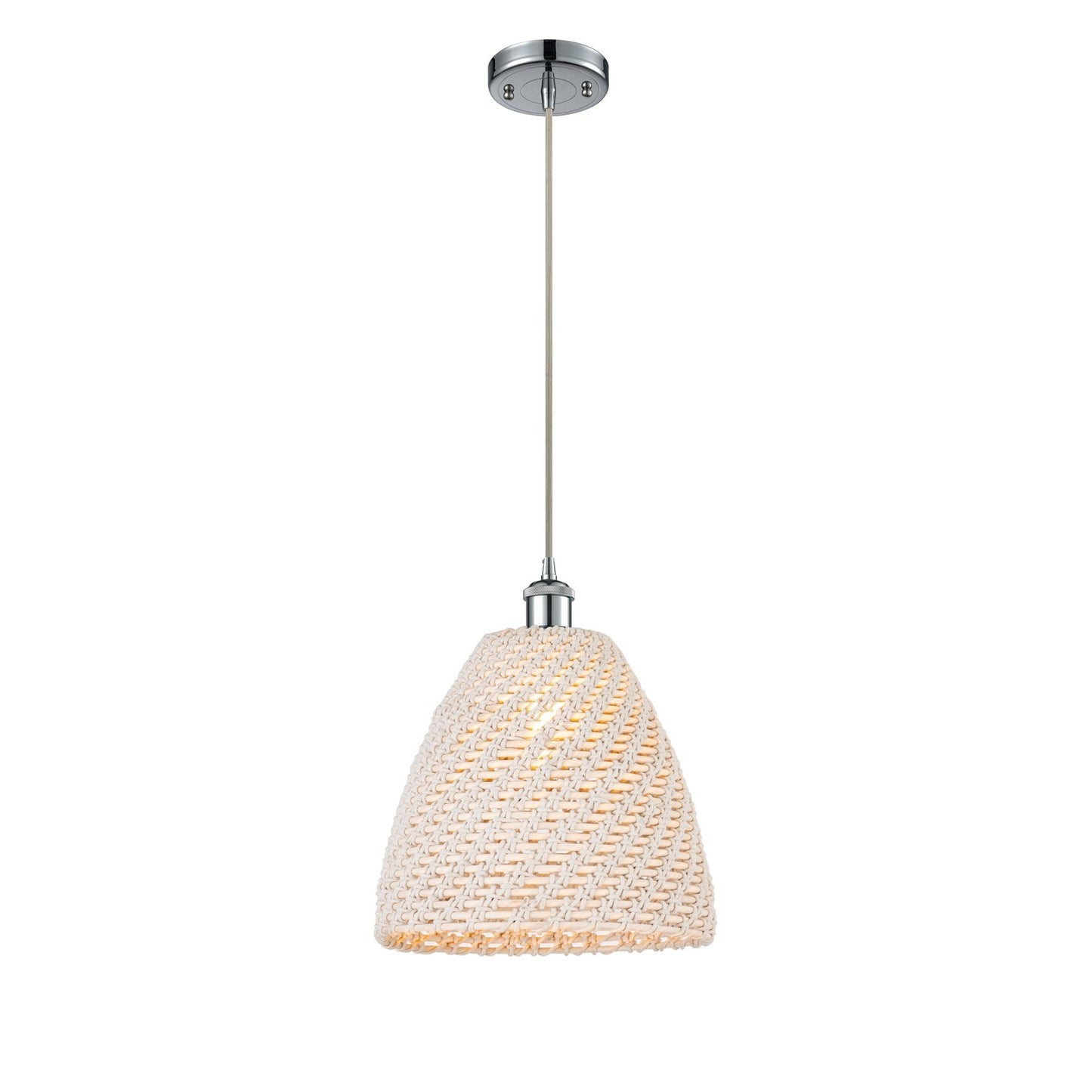 Innovations Bristol Natural 11.75in 1-Light Mini Pendant | Farmhouse Polished Chrome and Natural Fiber Shade | Kitchen | Model 516-1P-PC-NBD-12-NAT