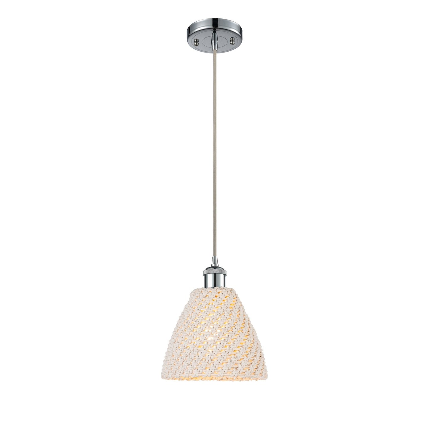 Innovations Bristol Natural 7.5in 1-Light Mini Pendant | Polished Chrome and Natural Fiber Dome | Kitchen Island | Model 516-1P-PC-NBD-75-NAT