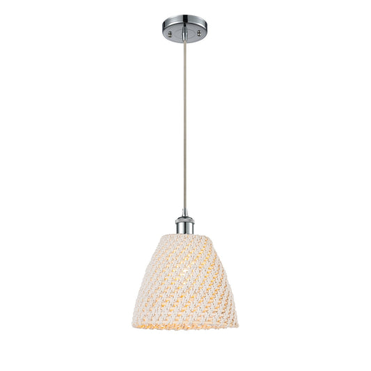 Innovations Bristol Natural 9in 1-Light Mini Pendant | Polished Chrome and Natural Fiber Dome | Kitchen Island & Dining | Model 516-1P-PC-NBD-9-NAT