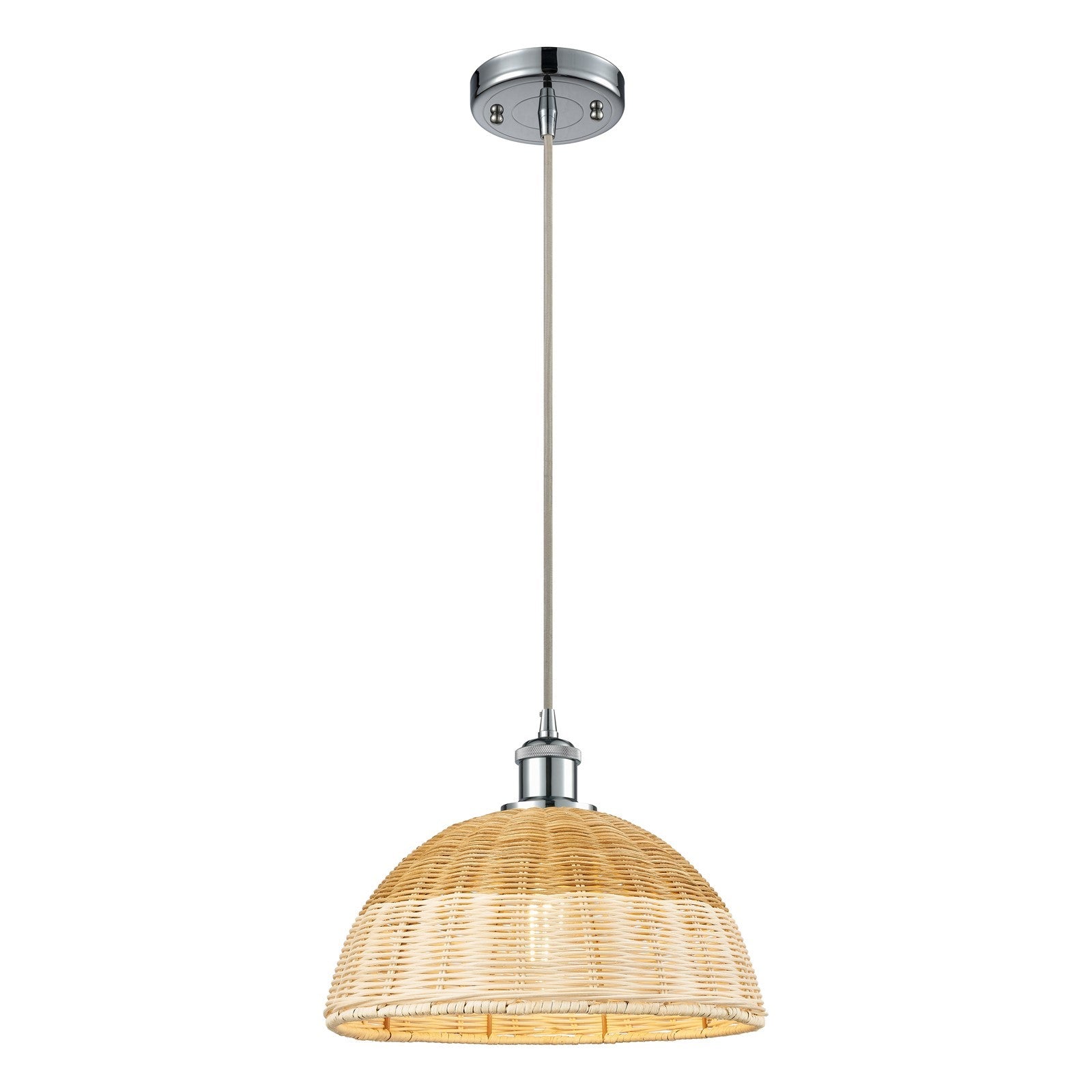 Innovations Bristol Natural II 12in 1-Light Mini Pendant | Industrial Polished Chrome and Natural Fiber Dome | Kitchen | Model 516-1P-PC-NBD2-12-NAT
