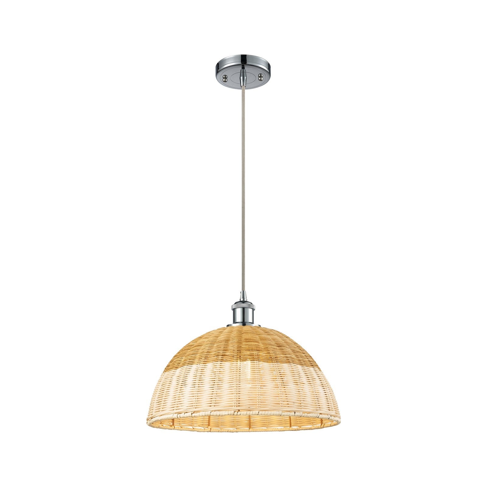 Innovations Bristol Natural II 16in 1-Light Mini Pendant | Industrial Polished Chrome and Natural Fiber Dome | Kitchen | Model 516-1P-PC-NBD2-16-NAT