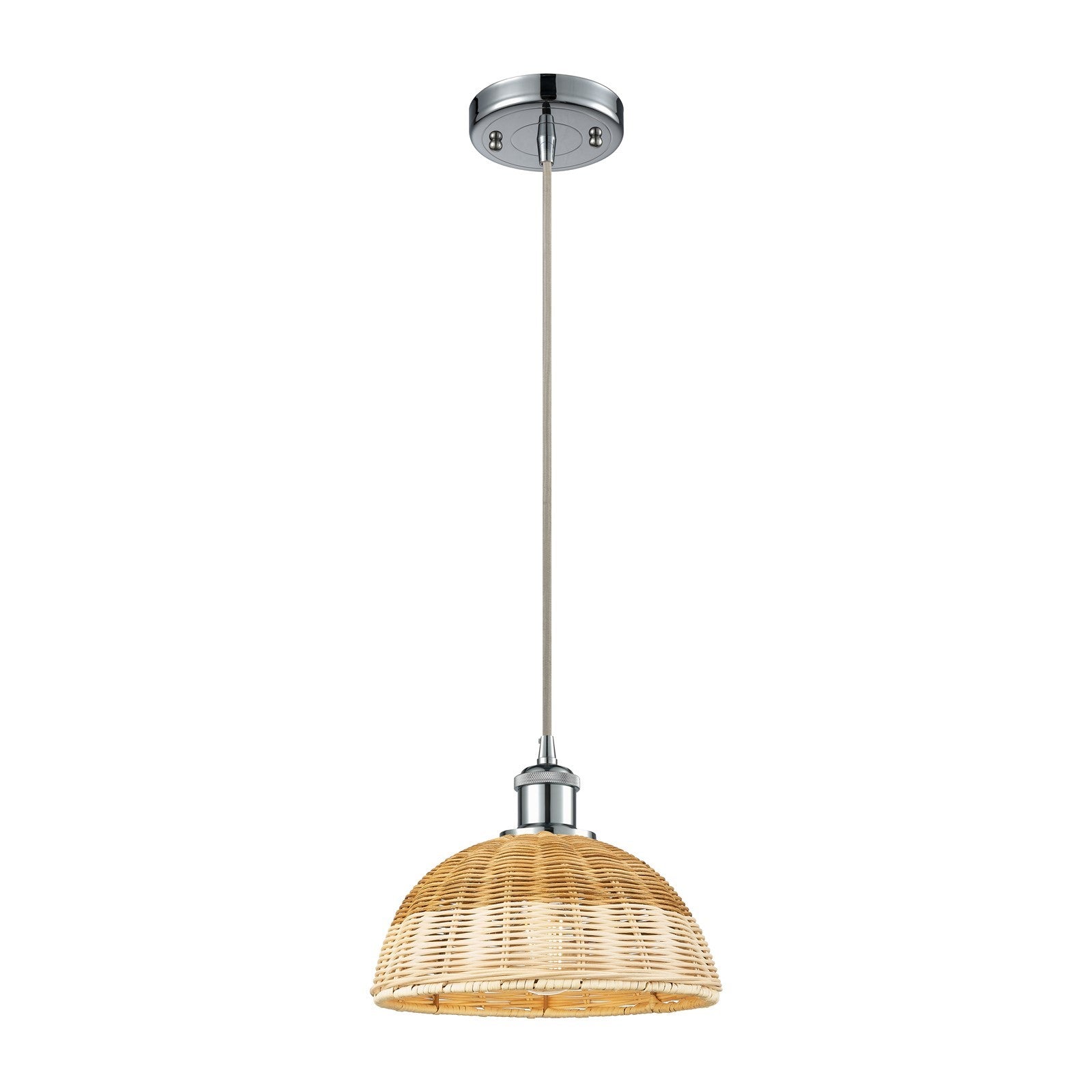 Innovations Bristol Natural II 9in 1-Light Mini Pendant | Polished Chrome and Natural Fiber Dome | Kitchen Island | Model 516-1P-PC-NBD2-9-NAT