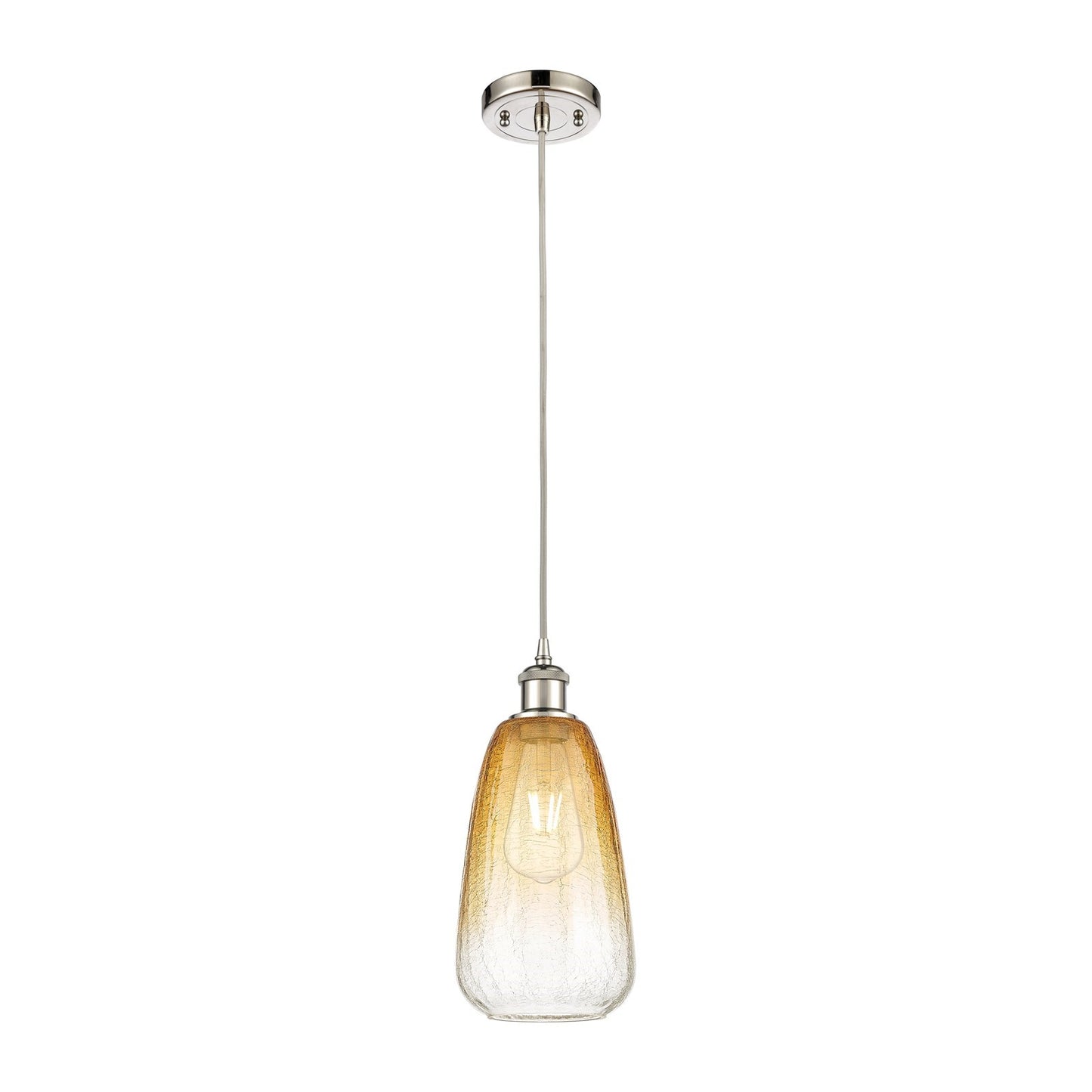 Innovations Brookhaven Almond 6in 1-Light Mini Pendant | Industrial Polished Nickel and Amber Glass | Kitchen Island | Model 516-1P-PN-G480-6AM