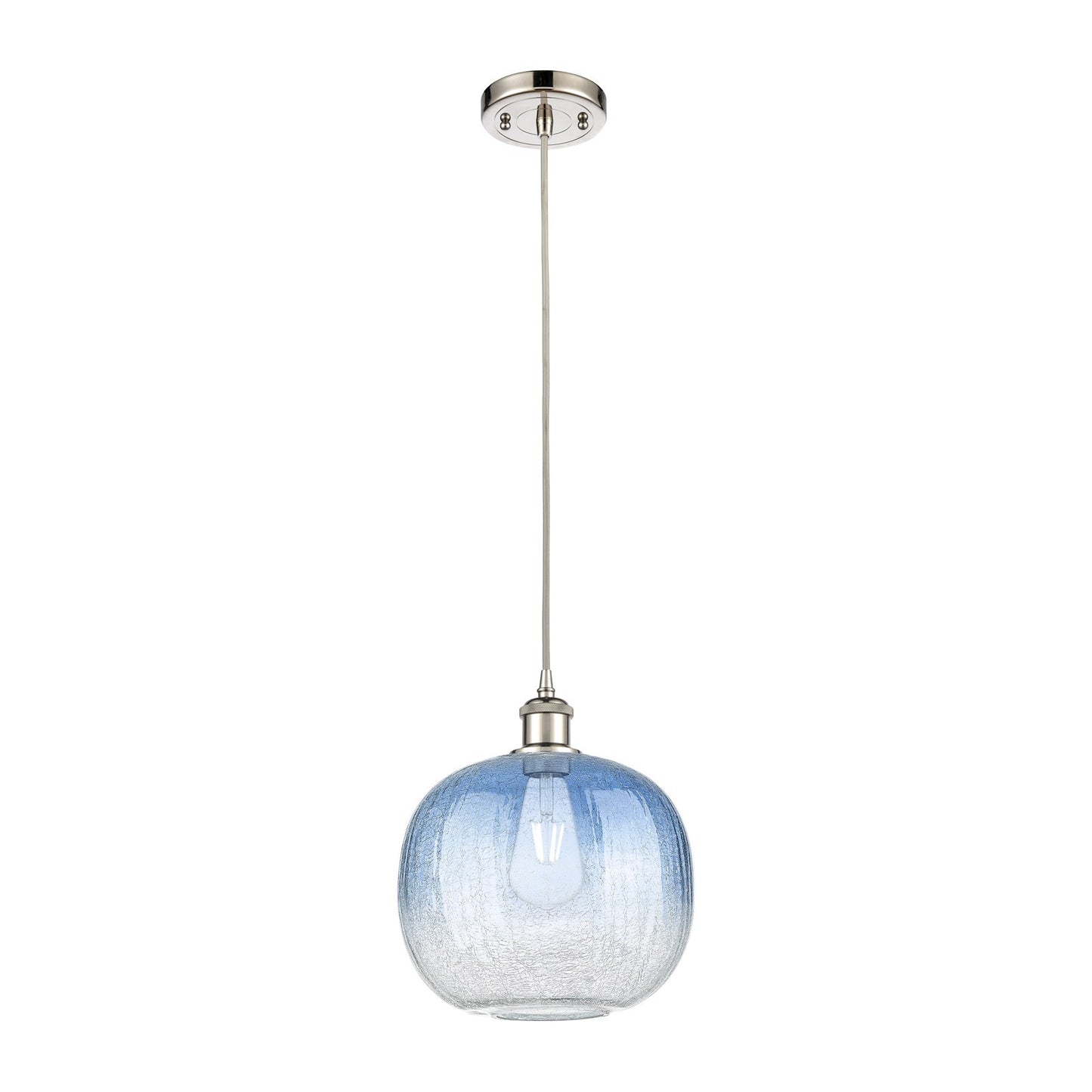 Innovations Brookhaven Sphere 10in 1-Light Mini Pendant | Industrial Polished Nickel and Sapphire Blue Glass | Kitchen | Model 516-1P-PN-G481-10SB