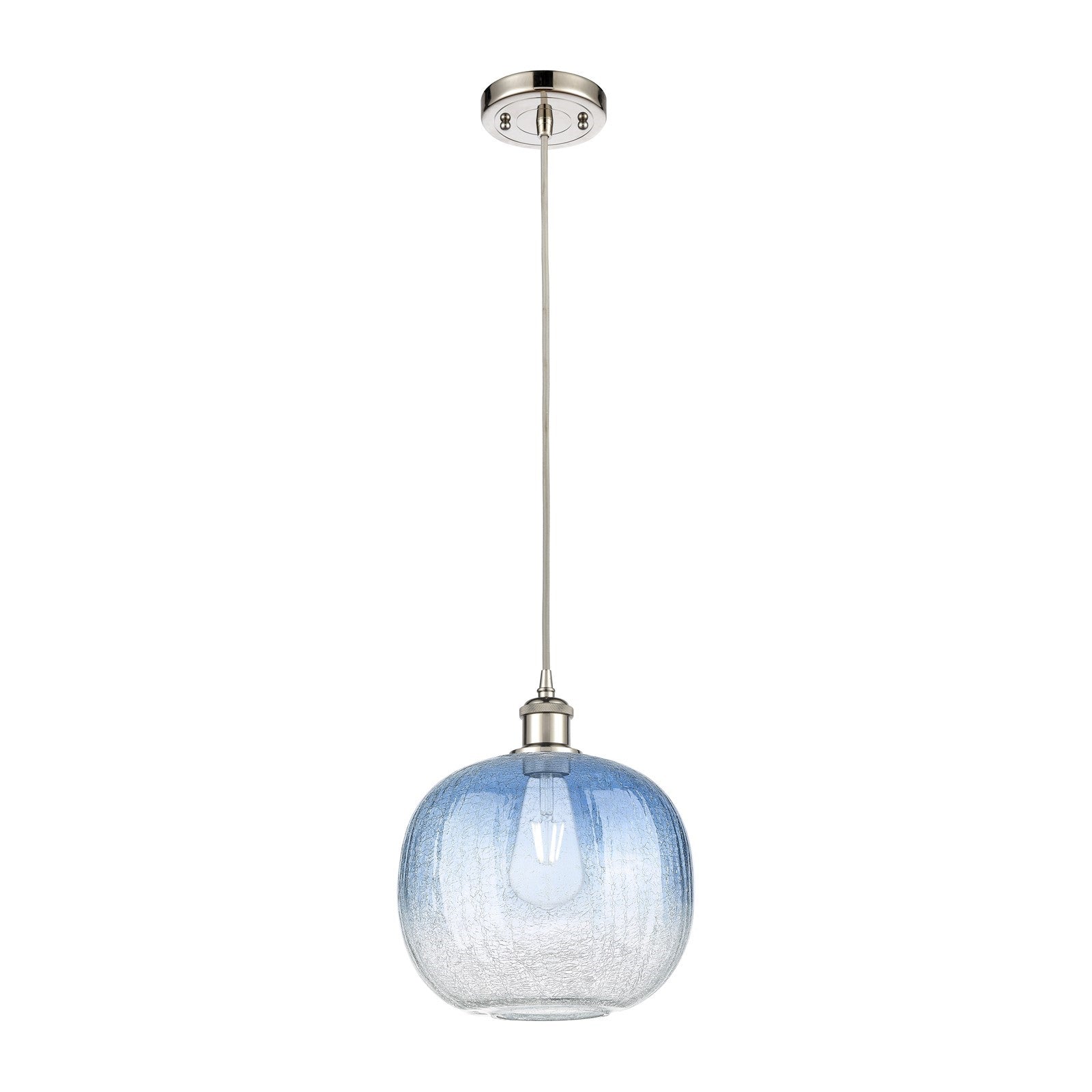 Innovations Brookhaven Sphere 10in 1-Light Mini Pendant | Industrial Polished Nickel and Sapphire Blue Glass | Kitchen | Model 516-1P-PN-G481-10SB