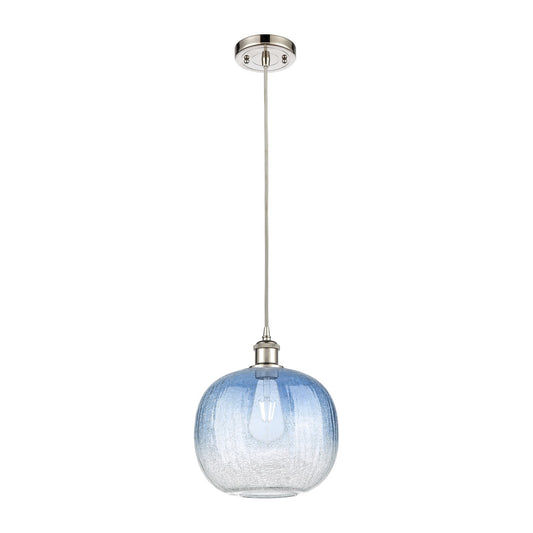 Innovations Brookhaven Sphere 10in 1-Light Mini Pendant | Industrial Polished Nickel and Sapphire Blue Glass | Kitchen | Model 516-1P-PN-G481-10SB