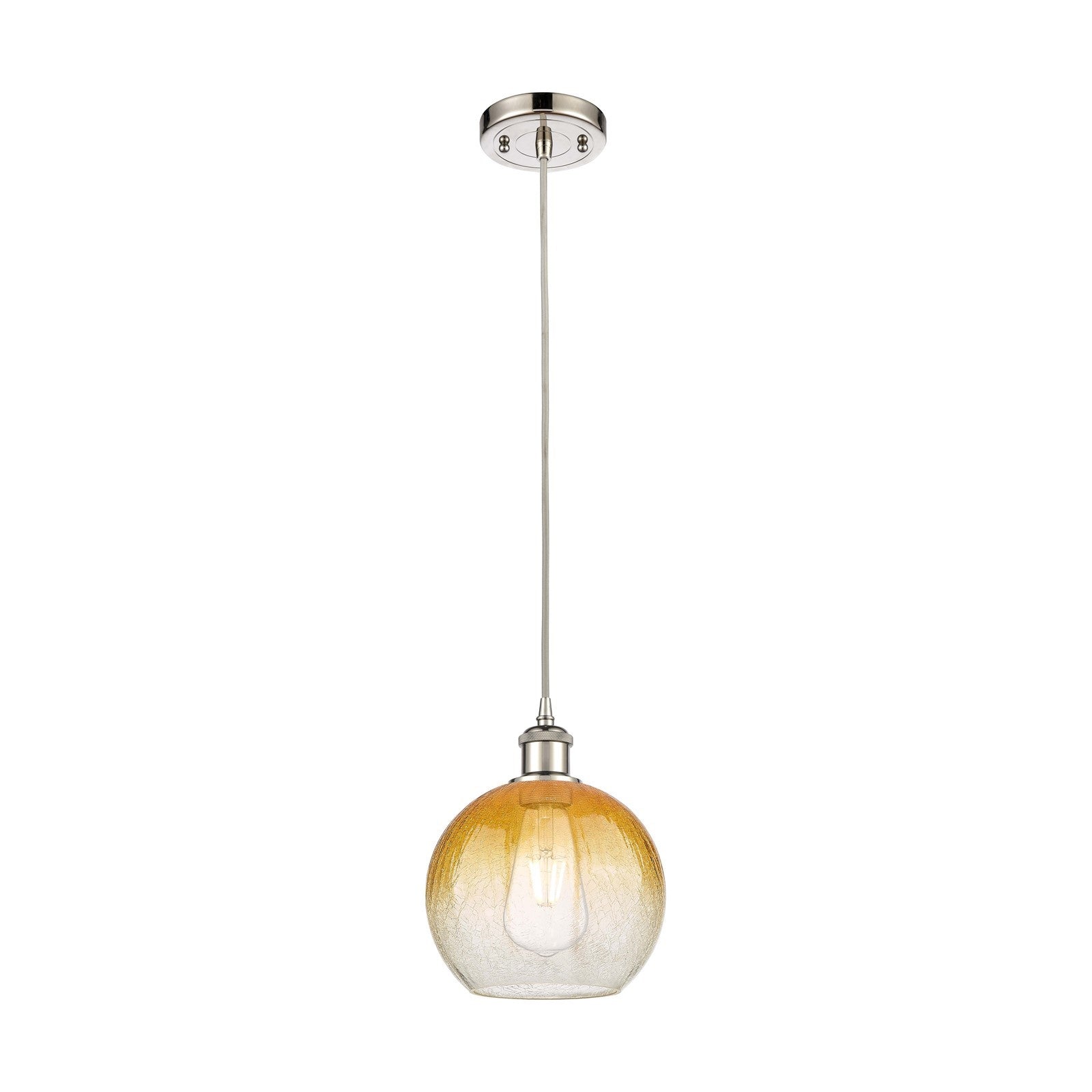 Innovations Brookhaven Globe 8in 1-Light Mini Pendant | Industrial Polished Nickel and Amber Glass | Kitchen Island | Model 516-1P-PN-G483-8AM