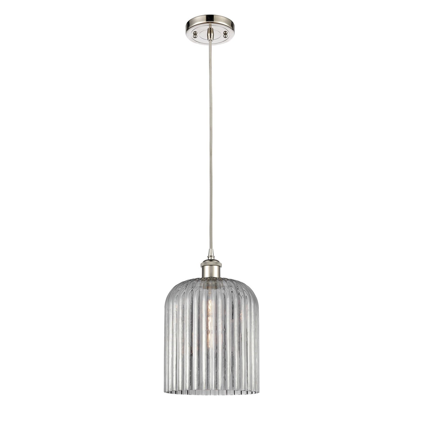 Innovations Bridal Veil 5in 1-Light Mini Pendant | Art Nouveau Polished Nickel and Light Smoke Ribbed Glass | Kitchen | Model 516-1P-PN-G559-8SM