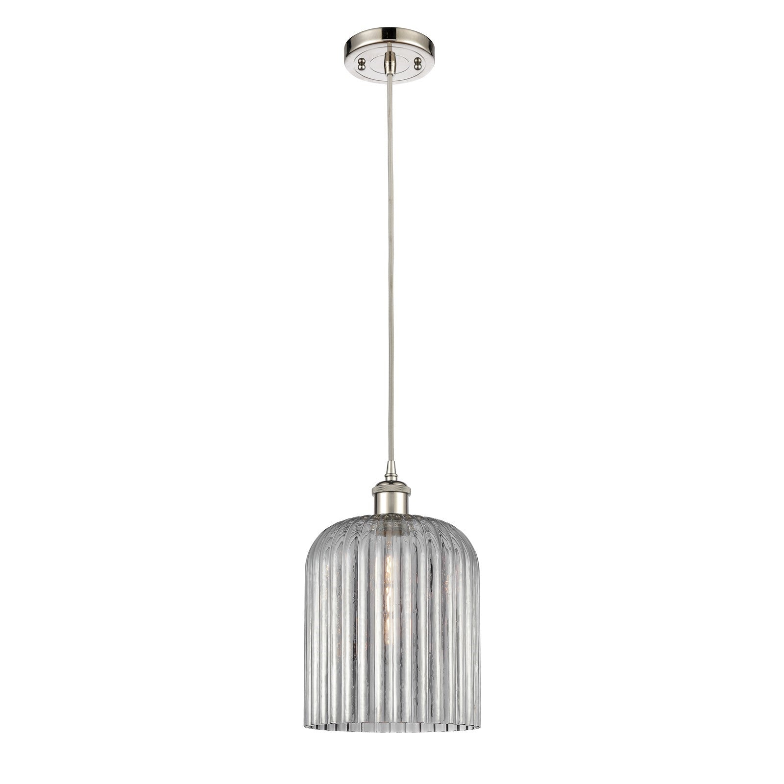 Innovations Bridal Veil 5in 1-Light Mini Pendant | Art Nouveau Polished Nickel and Light Smoke Ribbed Glass | Kitchen | Model 516-1P-PN-G559-8SM