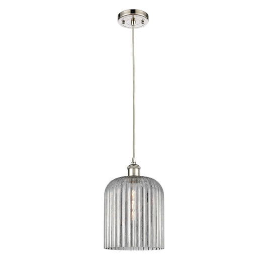 Innovations Bridal Veil 5in 1-Light Mini Pendant | Art Nouveau Polished Nickel and Light Smoke Ribbed Glass | Kitchen | Model 516-1P-PN-G559-8SM