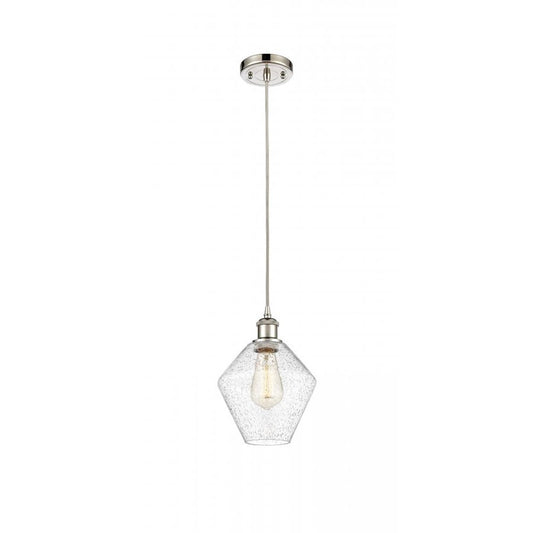 Innovations Ballston Cindyrella 8in 1-Light LED Mini Pendant | Industrial Polished Nickel and Seedy Glass | Kitchen Island | Model 516-1P-PN-G654-8-LED