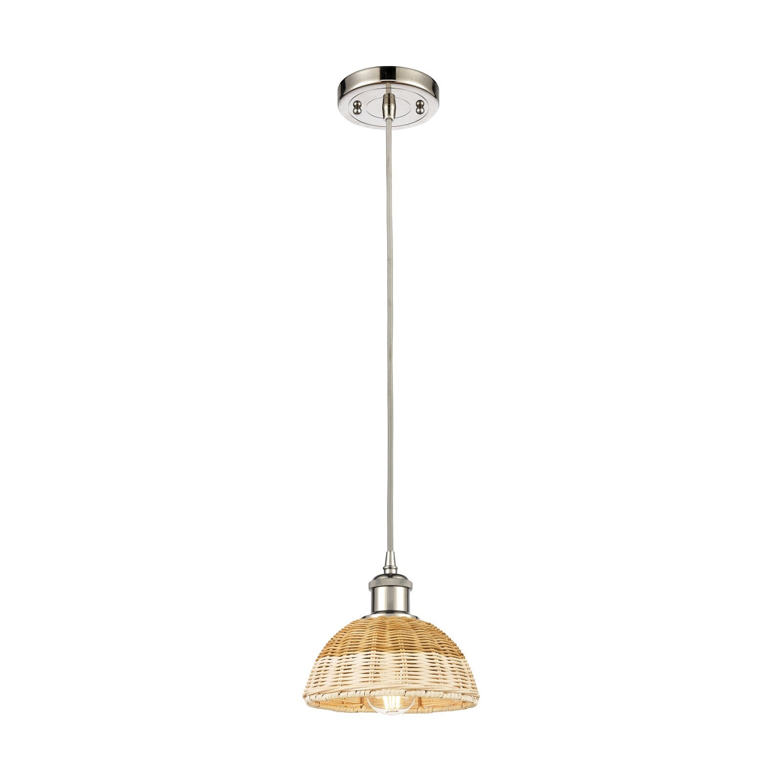 Innovations Bristol Natural II 7.5in 1-Light Mini Pendant | Industrial Polished Nickel and Natural Fiber Dome | Kitchen | Model 516-1P-PN-NBD2-75-NAT