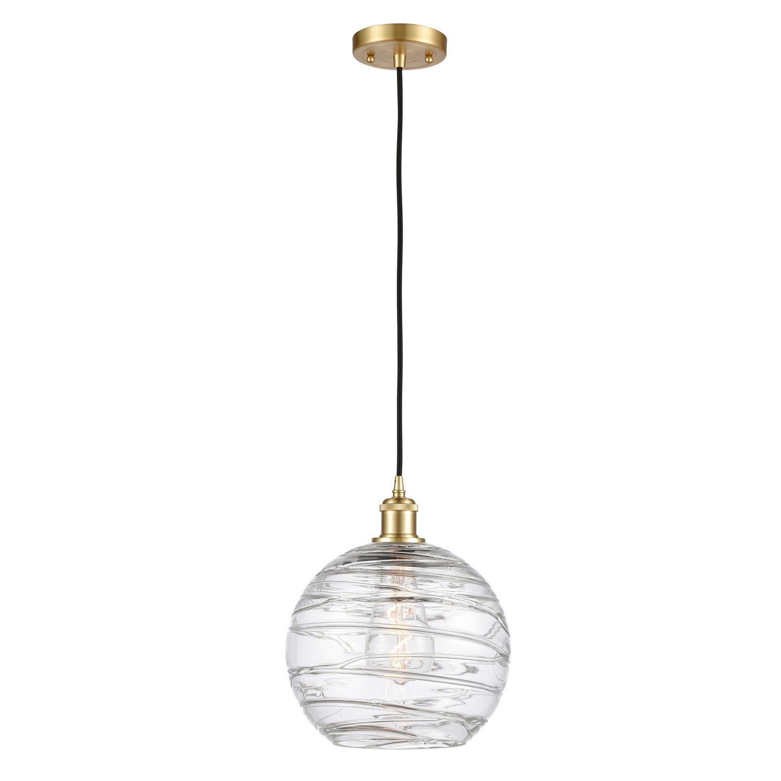 Innovations Athens Deco Swirl 10in 1-Light Mini Pendant | Industrial Satin Gold and Clear Deco Swirl Glass | Kitchen | Model 516-1P-SG-G1213-10CL