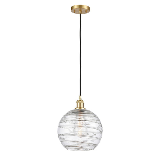 Innovations Athens Deco Swirl 10in 1-Light Mini Pendant | Industrial Satin Gold and Clear Deco Swirl Glass | Kitchen | Model 516-1P-SG-G1213-10CL