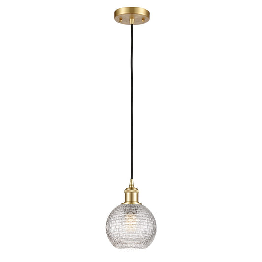 Innovations Athens 6in 1-Light Mini Pendant | Satin Gold and Clear Basket Weave Glass | Kitchen Island & Dining Room | Model 516-1P-SG-G122C-6CL