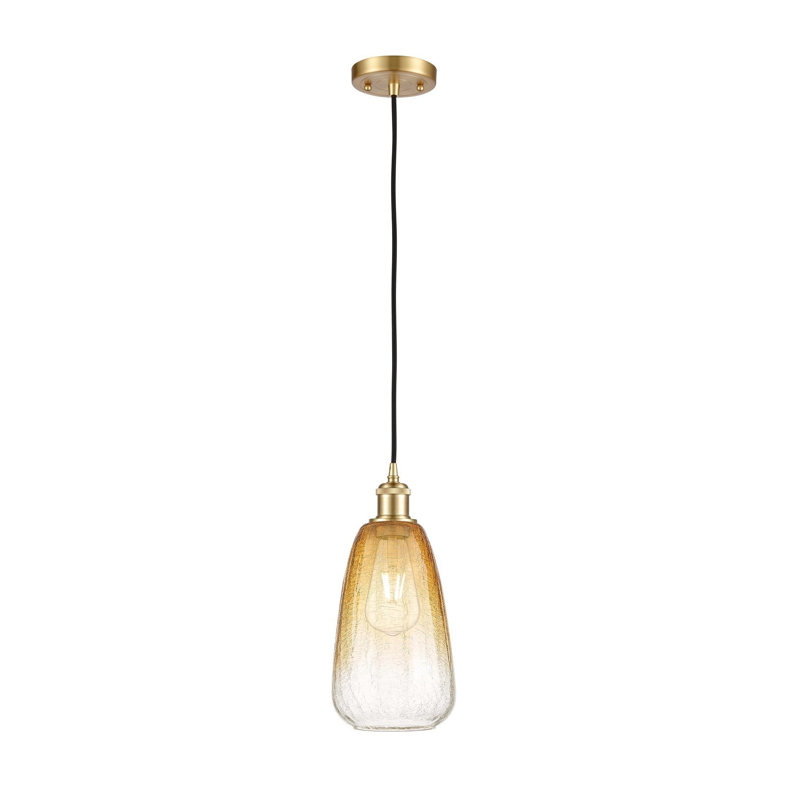 Innovations Brookhaven Almond 6in 1-Light Mini Pendant | Satin Gold and Amber Glass | Kitchen Island & Dining Room | Model 516-1P-SG-G480-6AM