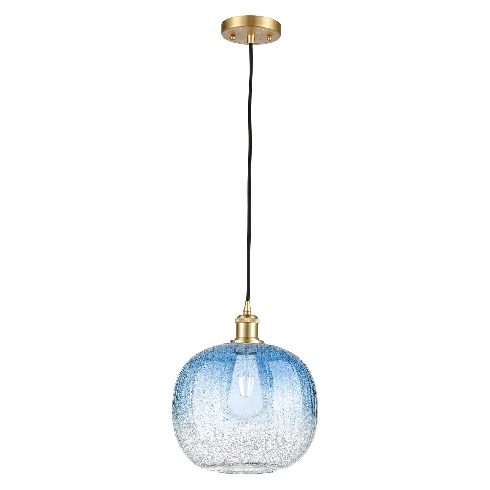 Innovations Brookhaven Sphere 10in 1-Light Mini Pendant | Industrial Satin Gold and Sapphire Blue Glass | Kitchen Island | Model 516-1P-SG-G481-10SB