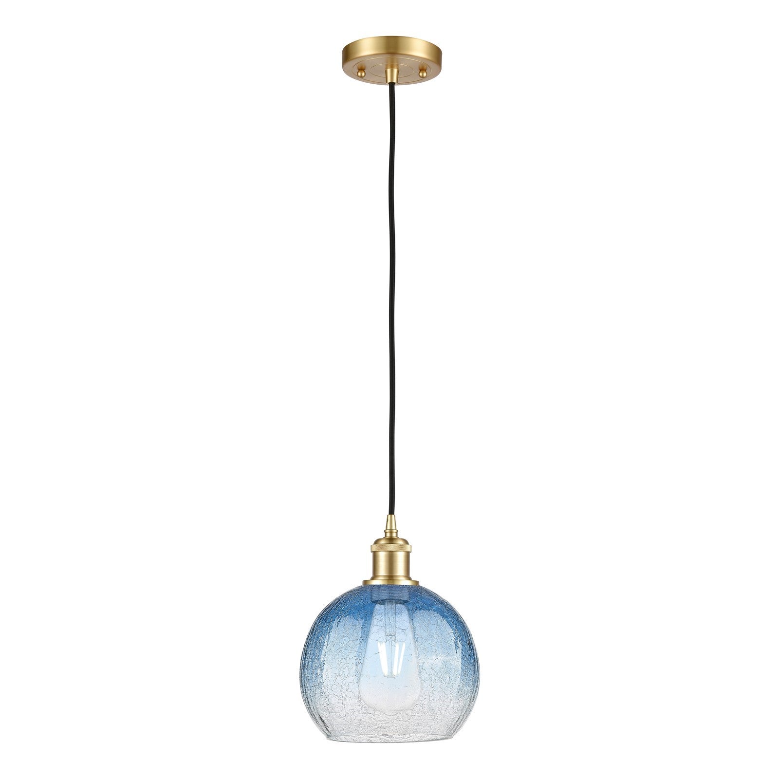 Innovations Brookhaven Globe 8in 1-Light Mini Pendant | Industrial Satin Gold and Sapphire Blue Glass | Kitchen Island | Model 516-1P-SG-G483-8SB