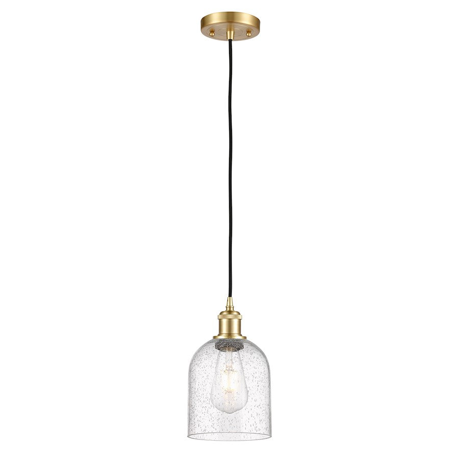 Innovations Bella 1-Light Mini Pendant | Industrial Satin Gold Steel and Seedy Glass | Kitchen Island & Dining Room Accent | Model 516-1P-SG-G558-6SDY