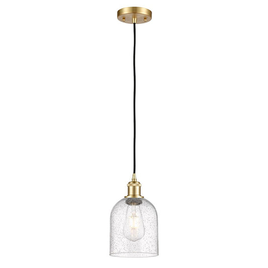 Innovations Bella 1-Light Mini Pendant | Industrial Satin Gold Steel and Seedy Glass | Kitchen Island & Dining Room Accent | Model 516-1P-SG-G558-6SDY
