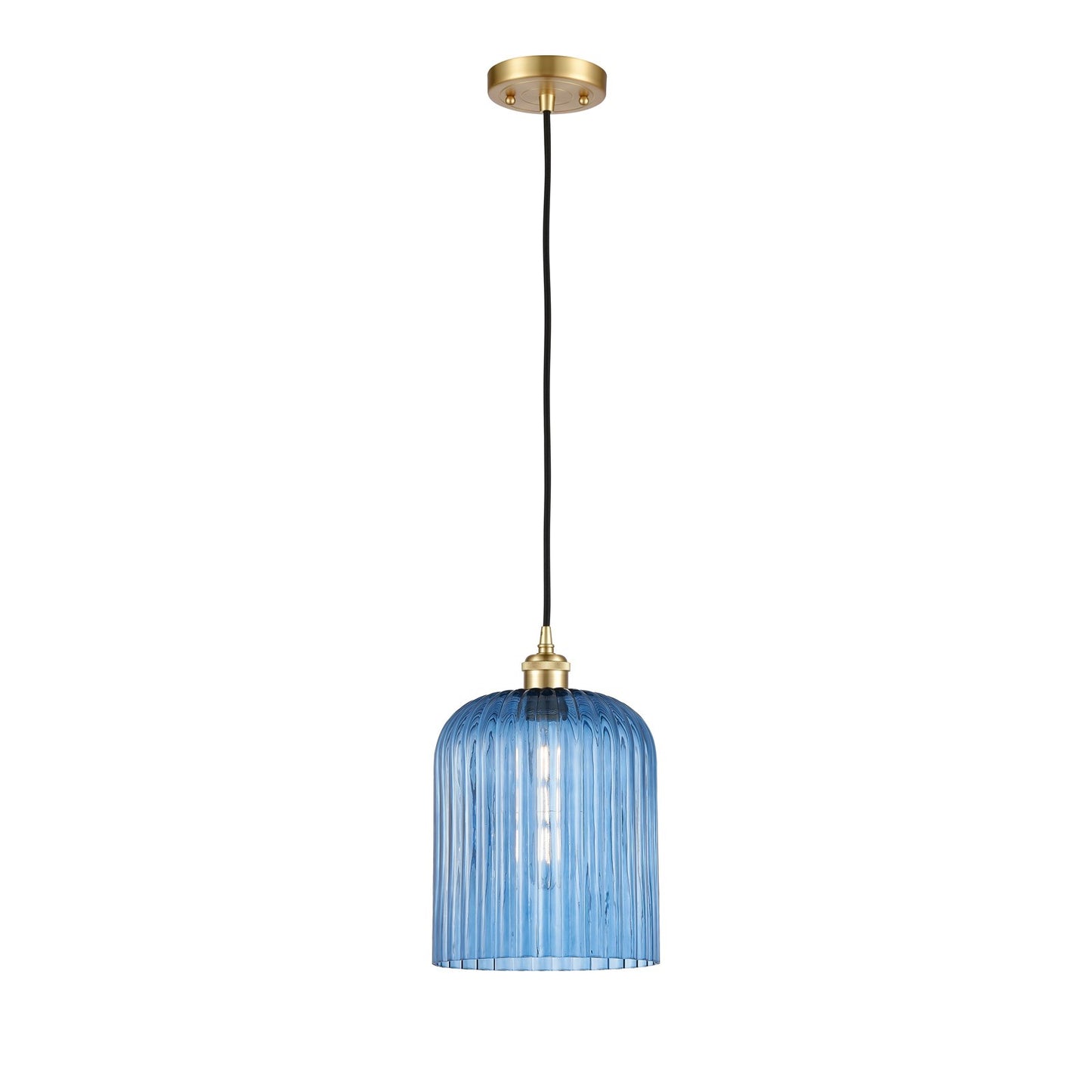 Innovations Bridal Veil 5in 1-Light Mini Pendant | Art Nouveau Satin Gold and Princess Blue Glass | Kitchen Island | Model 516-1P-SG-G559-8BL