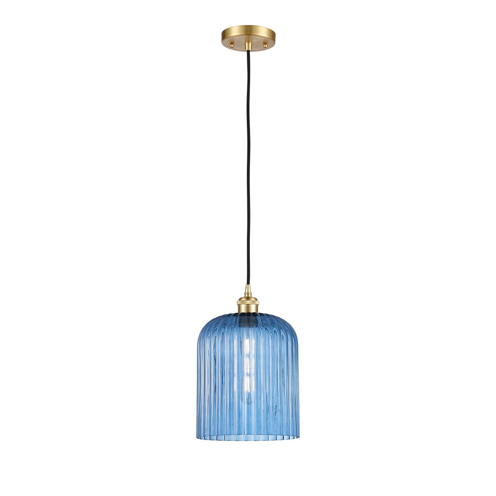 Innovations Bridal Veil 5in 1-Light Mini Pendant | Art Nouveau Satin Gold and Princess Blue Glass | Kitchen Island | Model 516-1P-SG-G559-8BL