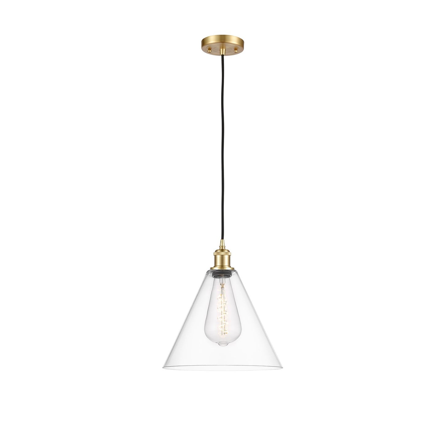 Innovations Berkshire Glass 12in 1-Light Mini Pendant | Industrial Satin Gold and Clear Glass | Kitchen Island & Dining | Model 516-1P-SG-GBC-122