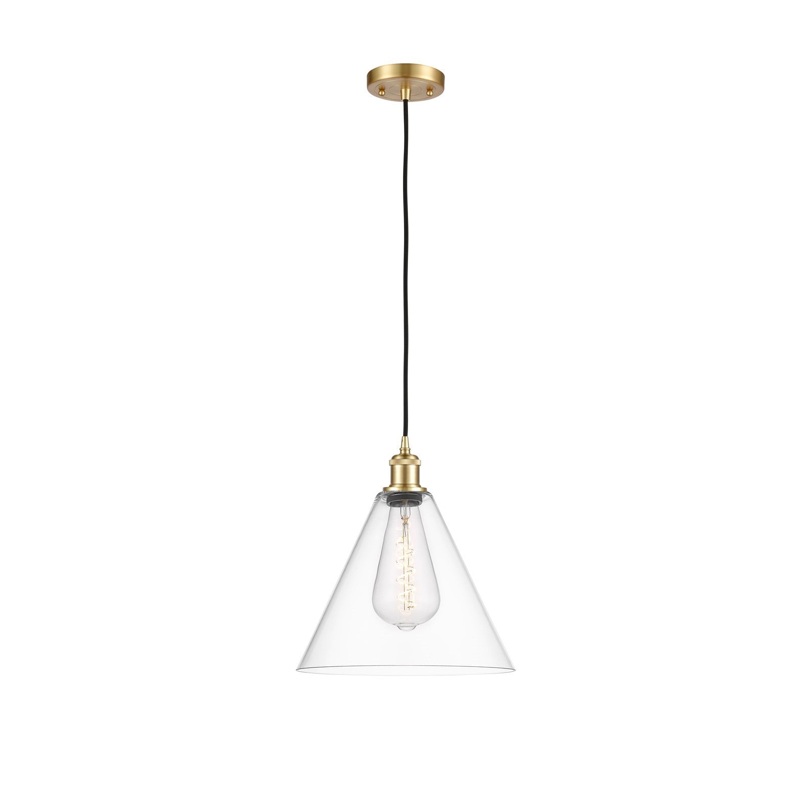 Innovations Berkshire Glass 12in 1-Light Mini Pendant | Industrial Satin Gold and Clear Glass | Kitchen Island & Dining | Model 516-1P-SG-GBC-122