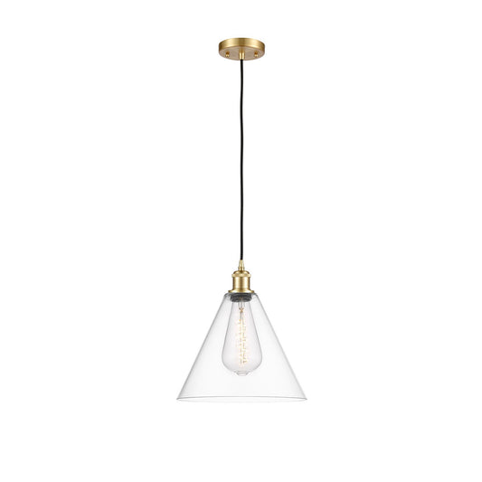 Innovations Berkshire Glass 12in 1-Light Mini Pendant | Industrial Satin Gold and Clear Glass | Kitchen Island & Dining | Model 516-1P-SG-GBC-122