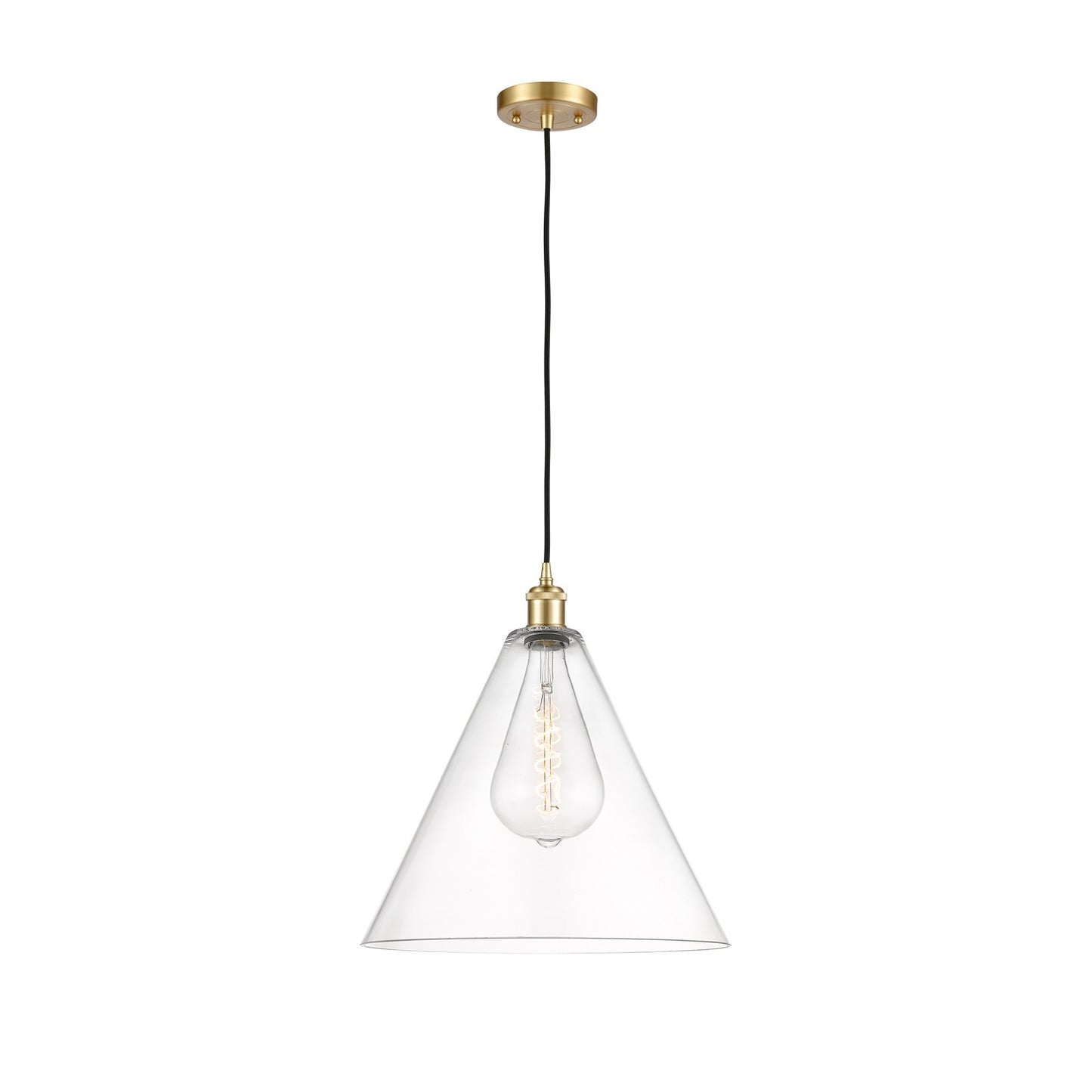 Innovations Berkshire 16in 1-Light Pendant | Industrial Satin Gold and Clear Glass | Kitchen Island & Dining Room | Model 516-1P-SG-GBC-162