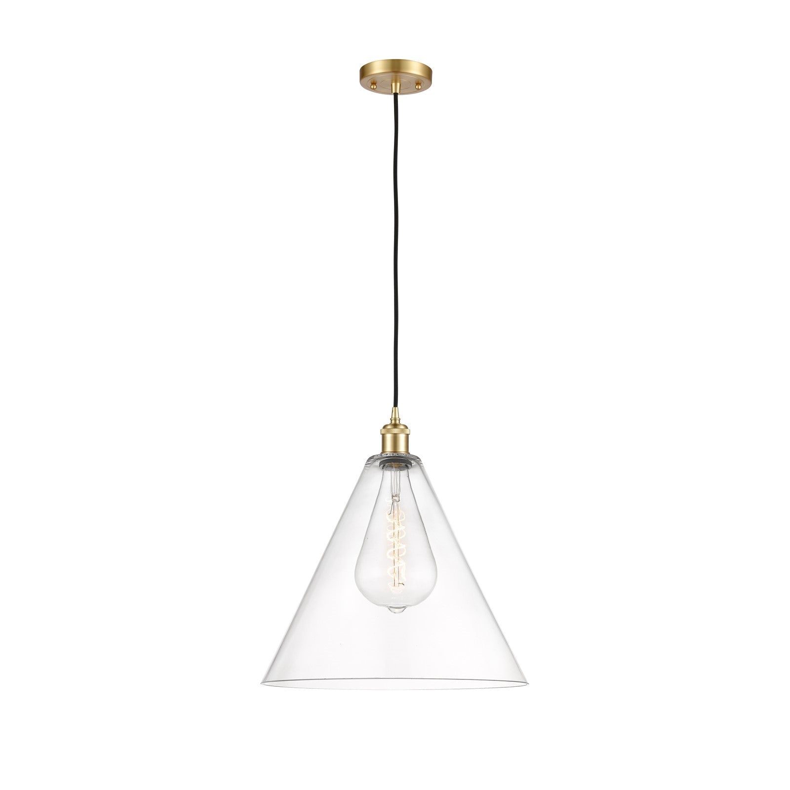 Innovations Berkshire 16in 1-Light Pendant | Industrial Satin Gold and Clear Glass | Kitchen Island & Dining Room | Model 516-1P-SG-GBC-162