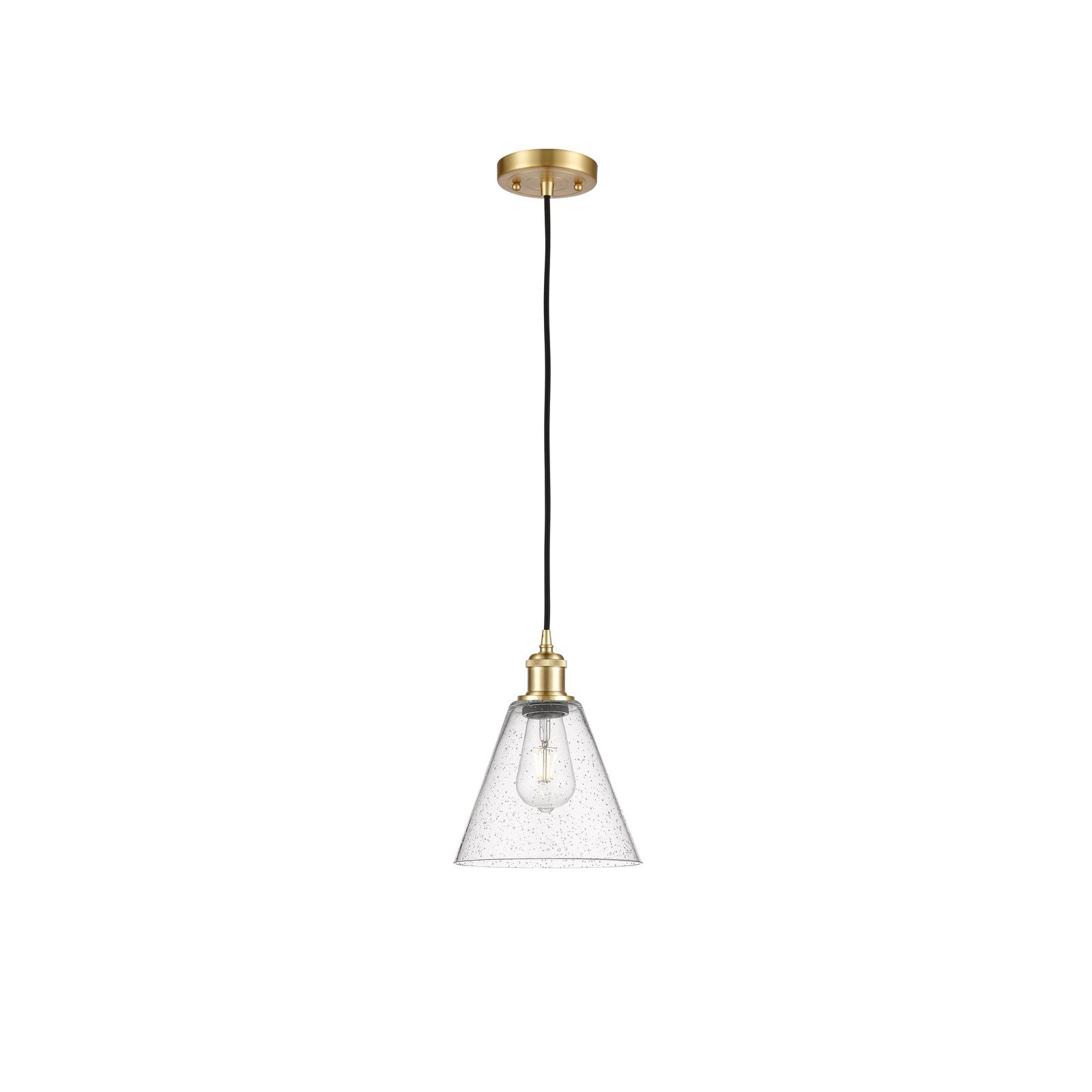 Innovations Berkshire 8in 1-Light Mini Pendant | Industrial Satin Gold and Seedy Glass | Kitchen Island & Dining Room | Model 516-1P-SG-GBC-84