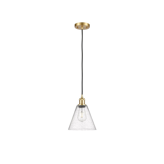 Innovations Berkshire 8in 1-Light Mini Pendant | Industrial Satin Gold and Seedy Glass | Kitchen Island & Dining Room | Model 516-1P-SG-GBC-84