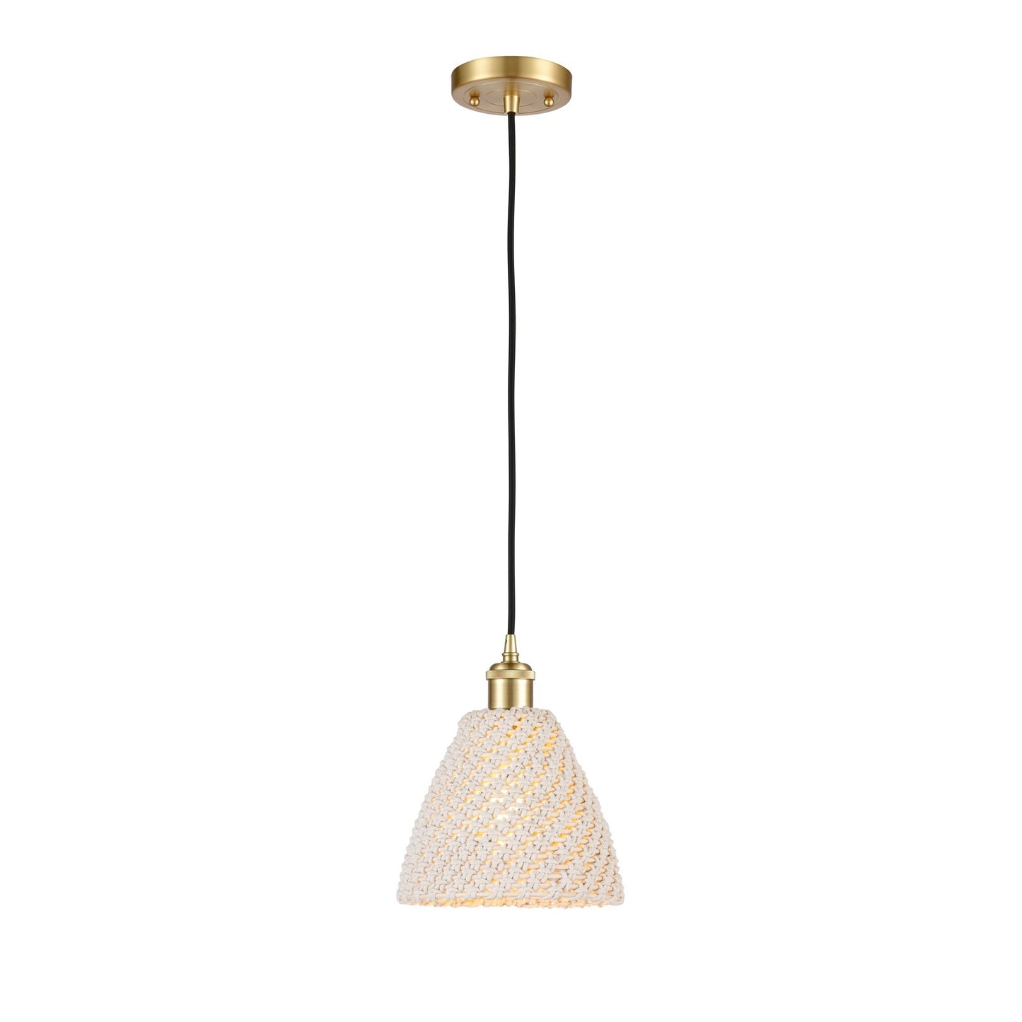 Innovations Bristol Natural 7.5in 1-Light Mini Pendant | Farmhouse Satin Gold and Natural Fiber Dome | Kitchen Island | Model 516-1P-SG-NBD-75-NAT