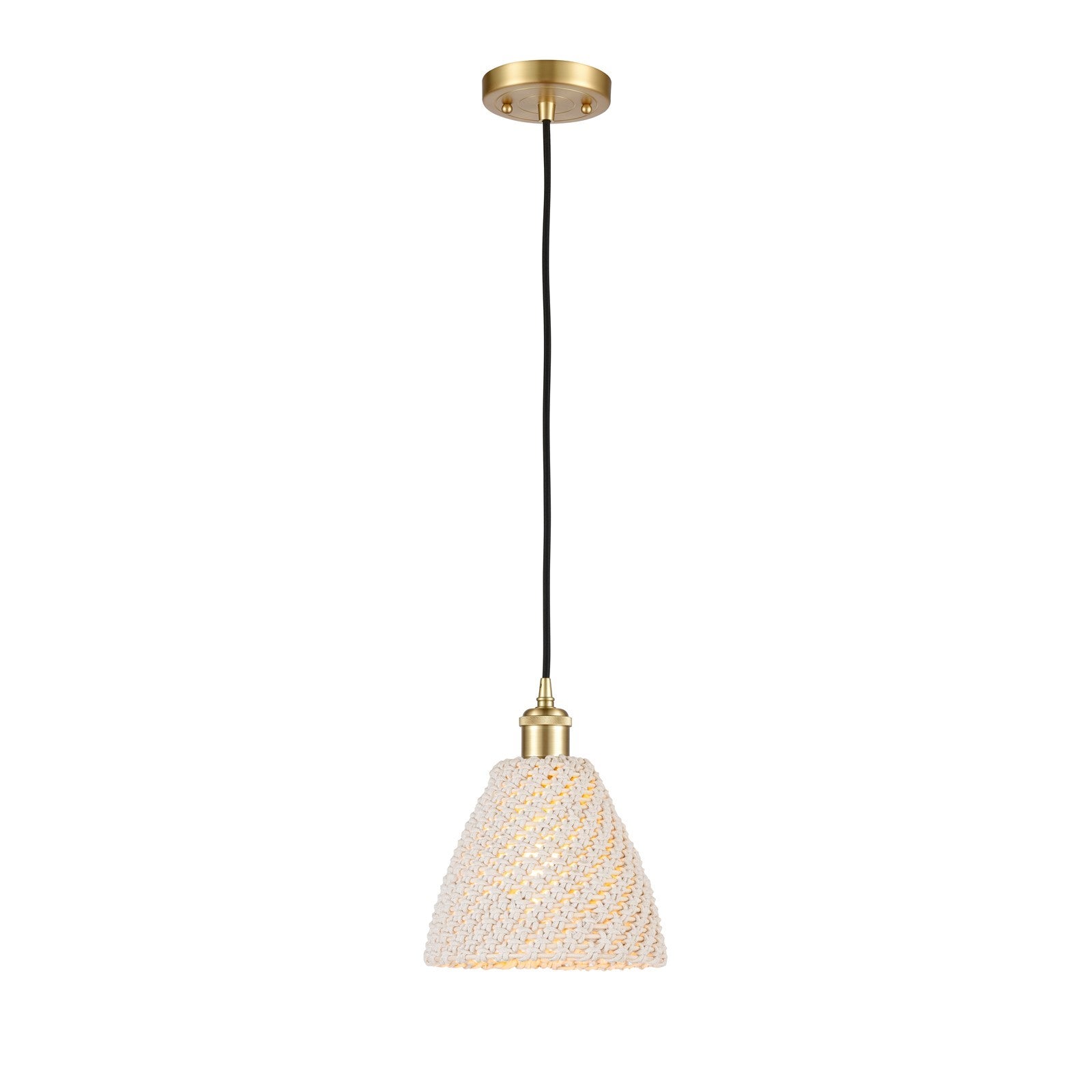 Innovations Bristol Natural 7.5in 1-Light Mini Pendant | Farmhouse Satin Gold and Natural Fiber Dome | Kitchen Island | Model 516-1P-SG-NBD-75-NAT