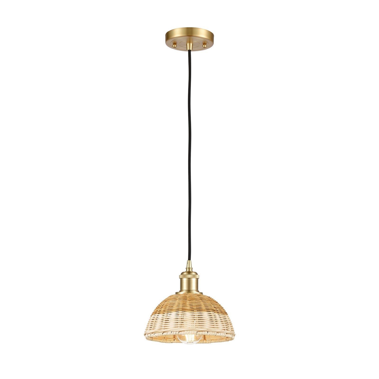 Innovations Bristol Natural II 7.5in 1-Light Mini Pendant | Industrial Satin Gold and Natural Fiber | Kitchen Island | Model 516-1P-SG-NBD2-75-NAT