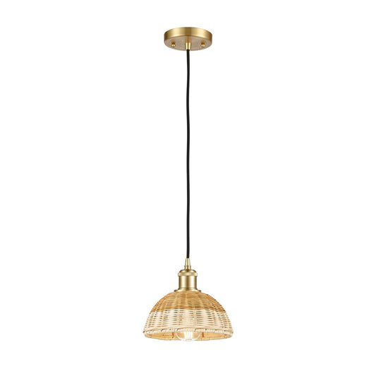 Innovations Bristol Natural II 7.5in 1-Light Mini Pendant | Industrial Satin Gold and Natural Fiber | Kitchen Island | Model 516-1P-SG-NBD2-75-NAT