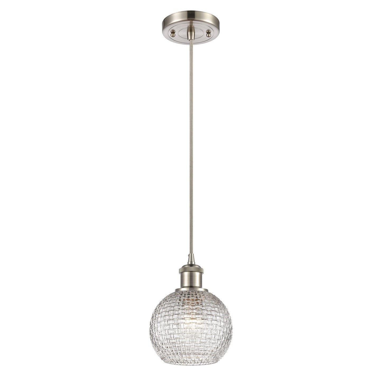 Innovations Athens 5.9in 1-Light Mini Pendant | Modern Brushed Satin Nickel and Clear Basket Weave Glass | Kitchen Island | Model 516-1P-SN-G122C-6CL