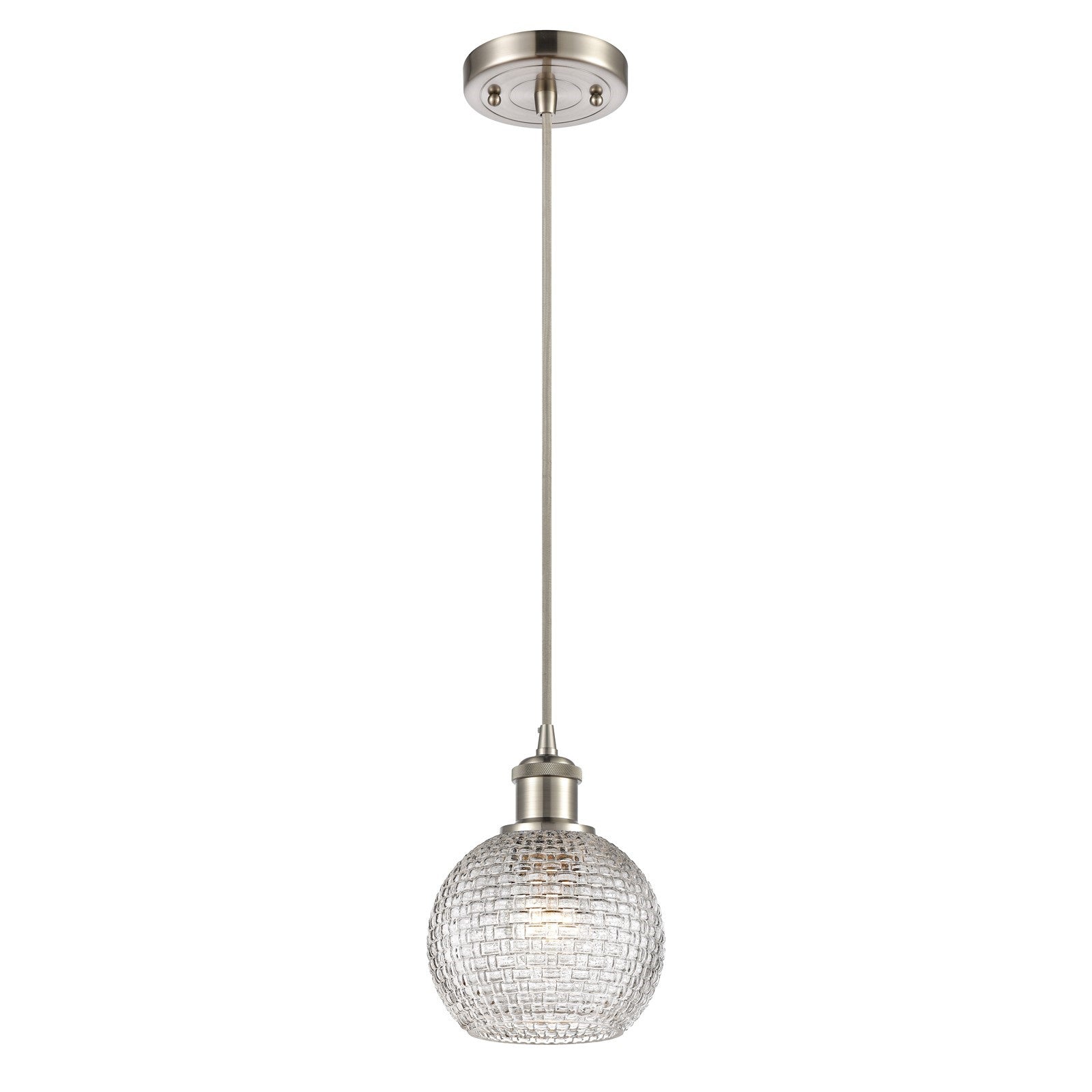 Innovations Athens 5.9in 1-Light Mini Pendant | Modern Brushed Satin Nickel and Clear Basket Weave Glass | Kitchen Island | Model 516-1P-SN-G122C-6CL