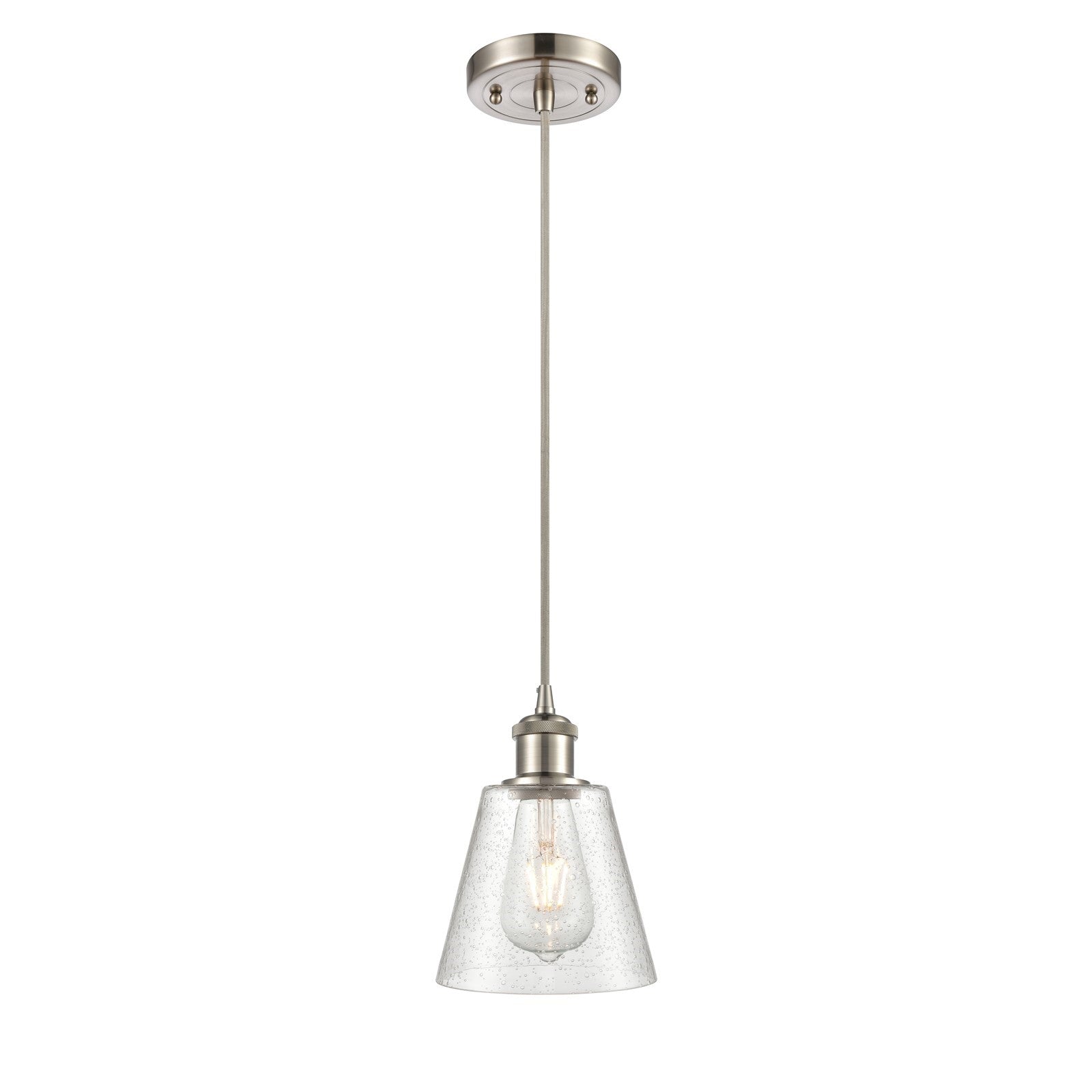 Innovations Caton 6in 1-Light Mini Pendant | Industrial Brushed Satin Nickel and Frosted Glass | Kitchen Island & Dining Room | Model 516-1P-SN-G454