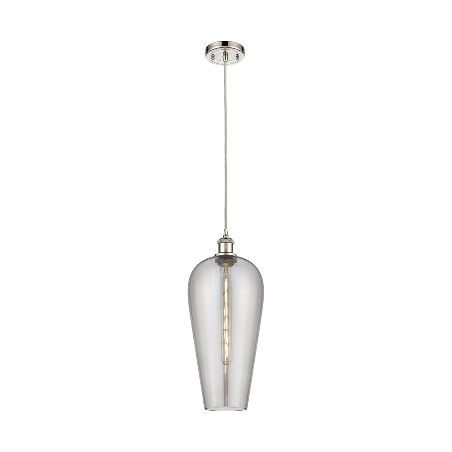 Innovations Chelsea 8in 1-Light Cord Mini Pendant | Industrial Brushed Satin Nickel and Light Smoke Glass Shade | Kitchen | Model 516-1P-SN-G456-8SM