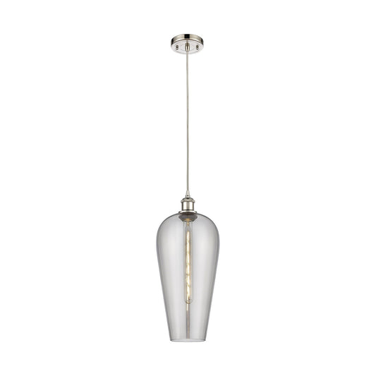 Innovations Chelsea 8in 1-Light Cord Mini Pendant | Industrial Brushed Satin Nickel and Light Smoke Glass Shade | Kitchen | Model 516-1P-SN-G456-8SM