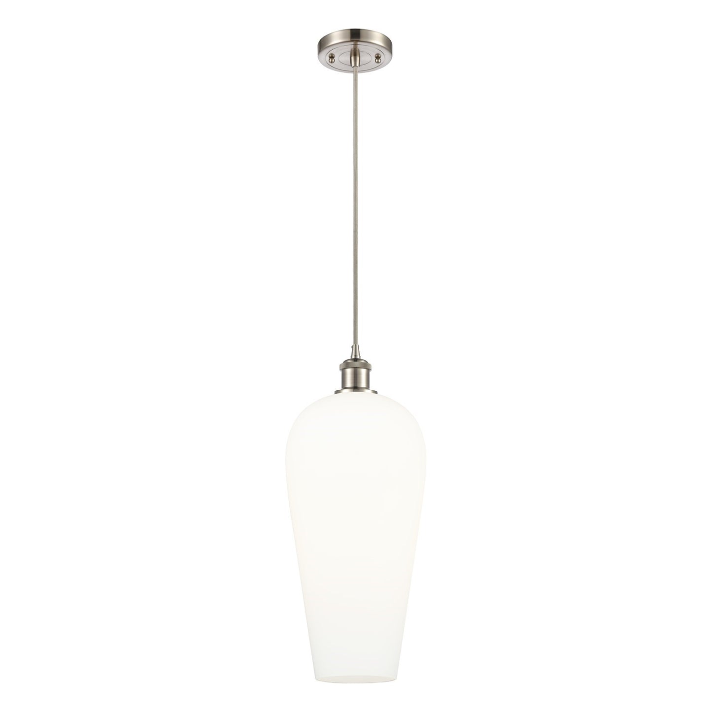 Innovations Chelsea 8in 1-Light Mini Pendant | Brushed Satin Nickel and White Glass | Kitchen Island & Dining Room | Model 516-1P-SN-G456-8WH