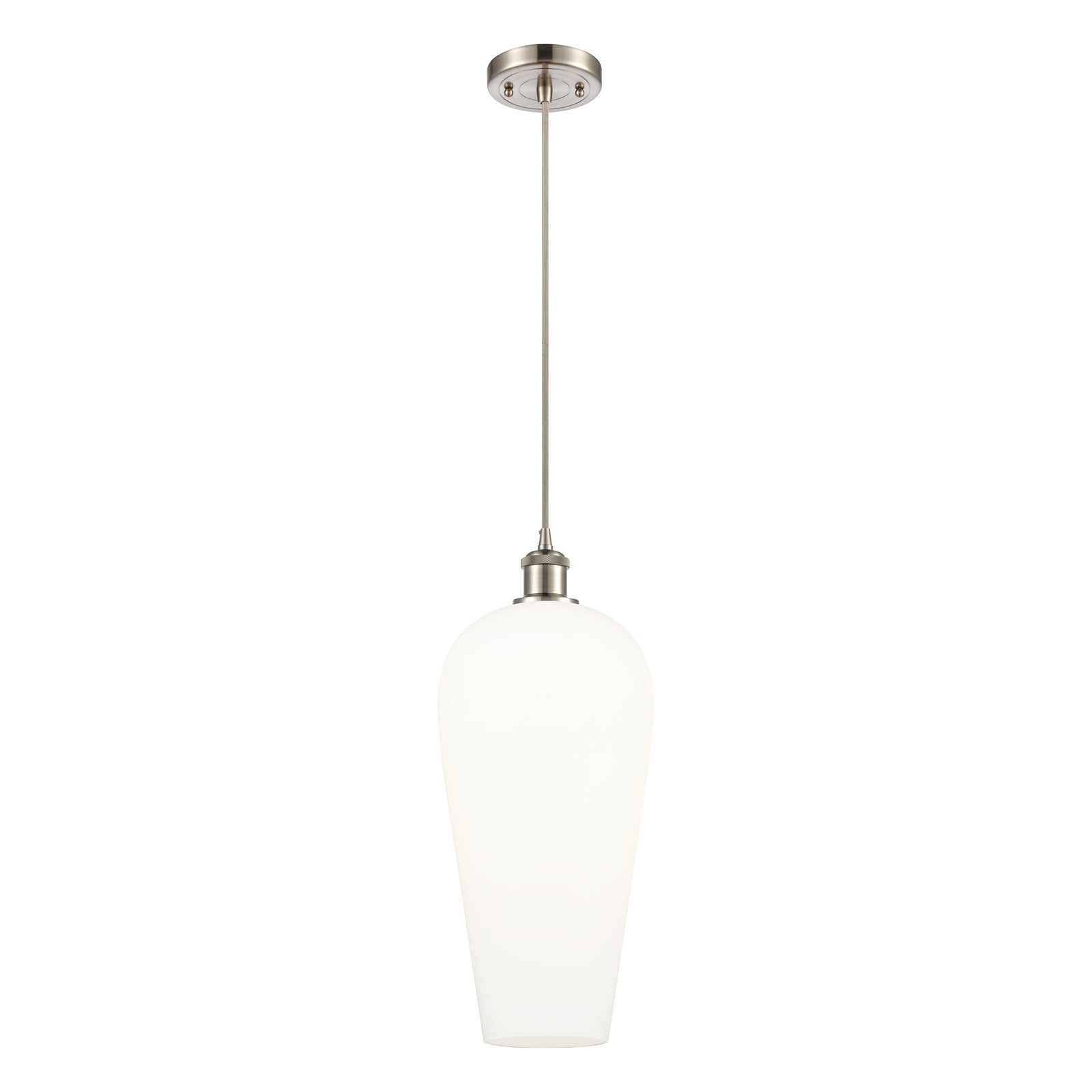 Innovations Chelsea 8in 1-Light Mini Pendant | Brushed Satin Nickel and White Glass | Kitchen Island & Dining Room | Model 516-1P-SN-G456-8WH