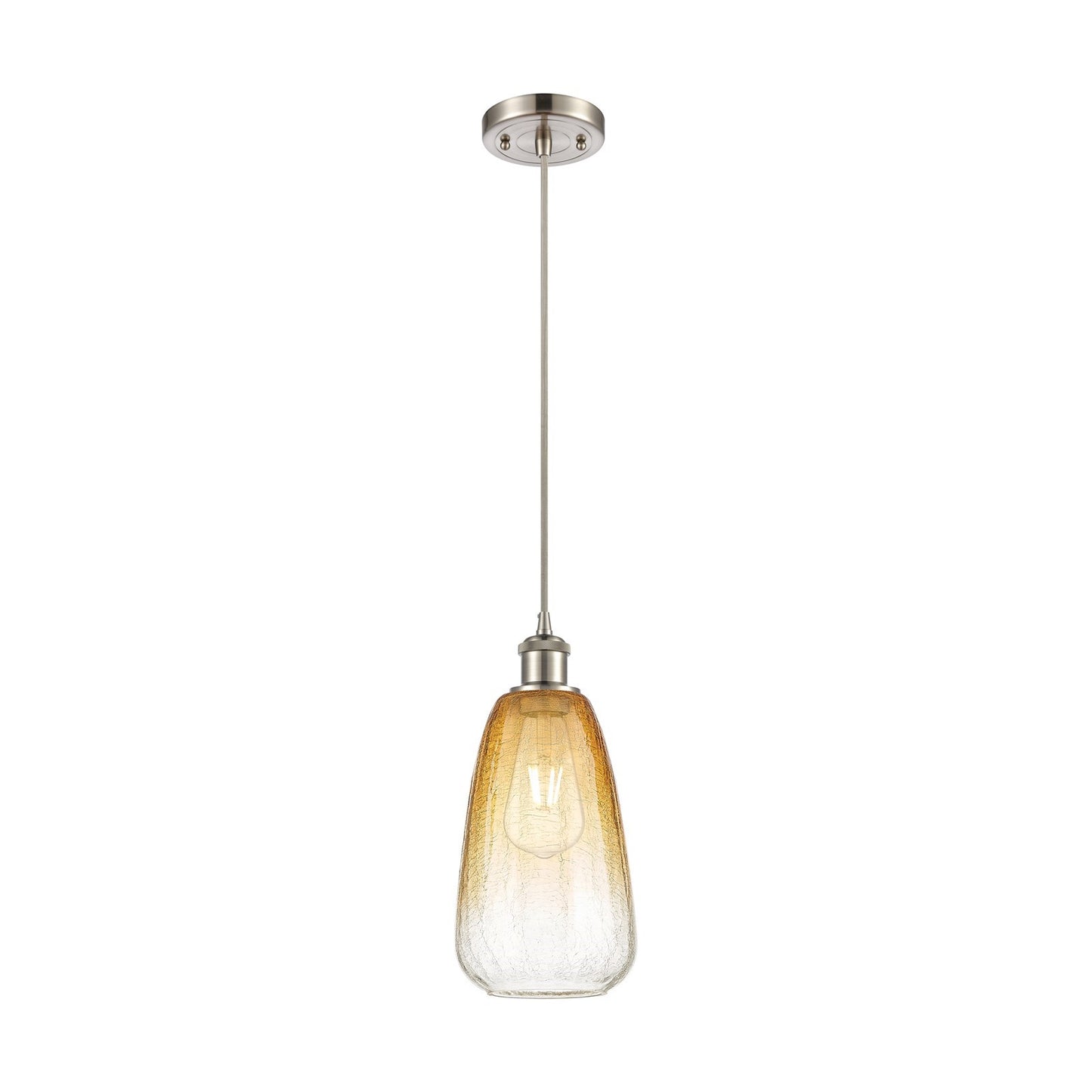 Innovations Brookhaven Almond 6in 1-Light Mini Pendant | Brushed Satin Nickel and Amber Glass | Kitchen Island & Dining | Model 516-1P-SN-G480-6AM