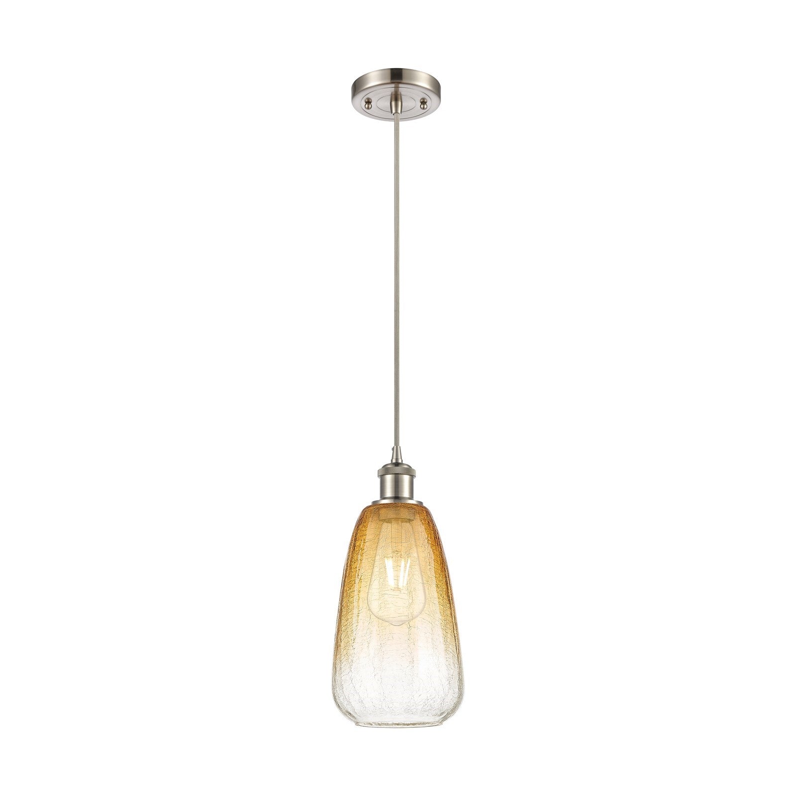 Innovations Brookhaven Almond 6in 1-Light Mini Pendant | Brushed Satin Nickel and Amber Glass | Kitchen Island & Dining | Model 516-1P-SN-G480-6AM