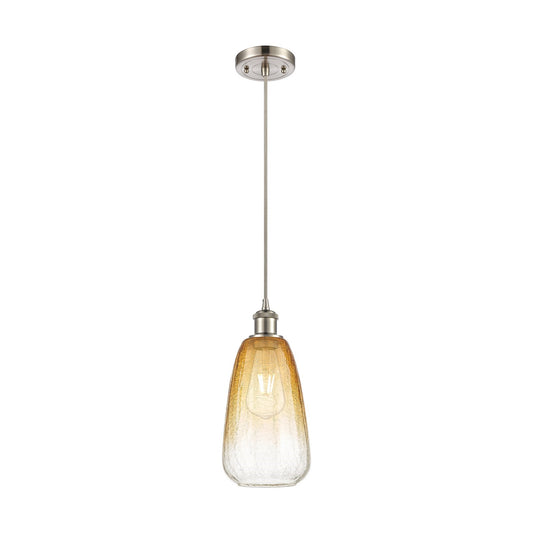 Innovations Brookhaven Almond 6in 1-Light Mini Pendant | Brushed Satin Nickel and Amber Glass | Kitchen Island & Dining | Model 516-1P-SN-G480-6AM