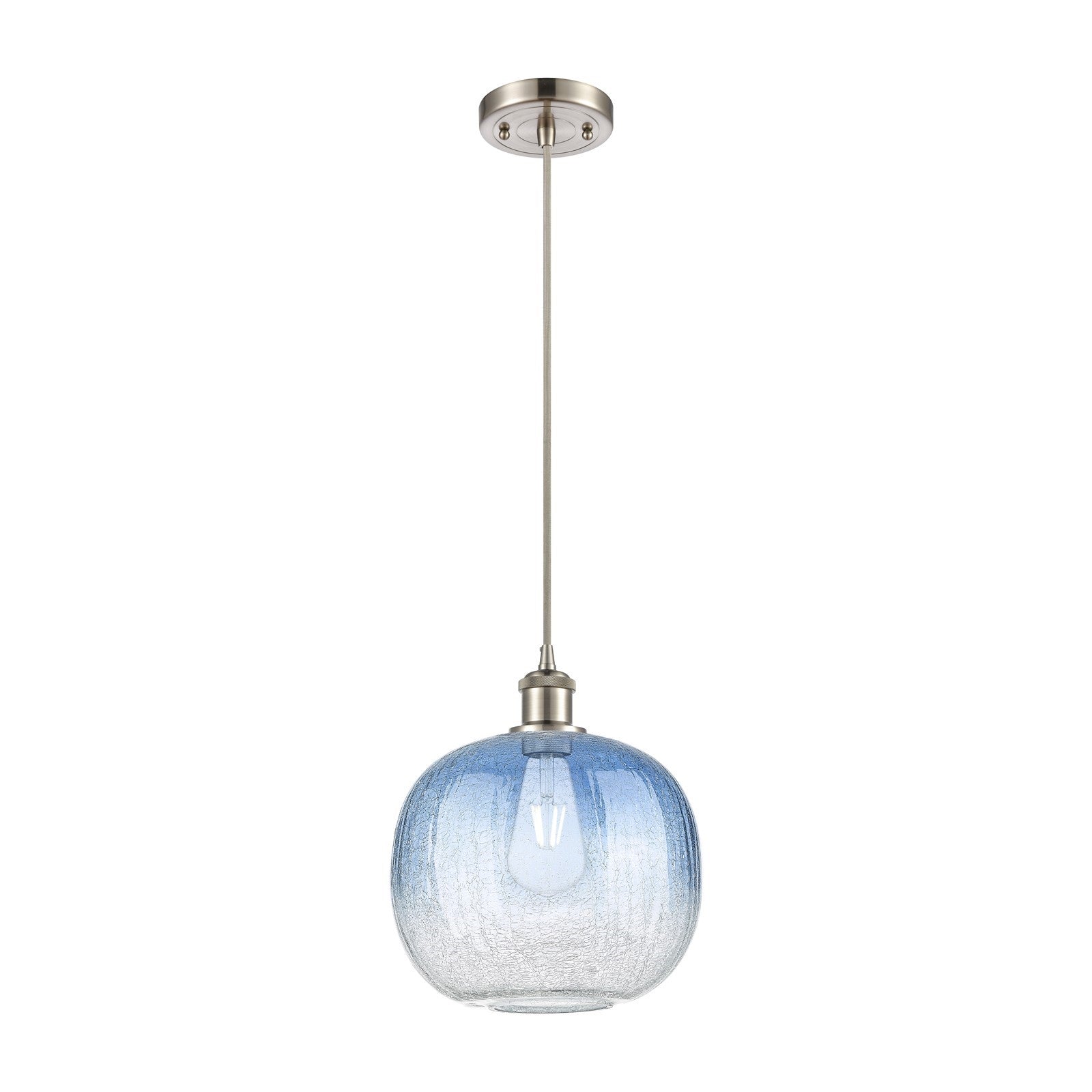 Innovations Brookhaven Sphere 10in 1-Light Mini Pendant | Brushed Satin Nickel and Sapphire Blue Glass | Kitchen Island | Model 516-1P-SN-G481-10SB