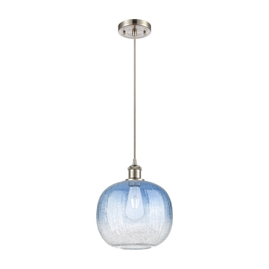 Innovations Brookhaven Sphere 10in 1-Light Mini Pendant | Brushed Satin Nickel and Sapphire Blue Glass | Kitchen Island | Model 516-1P-SN-G481-10SB